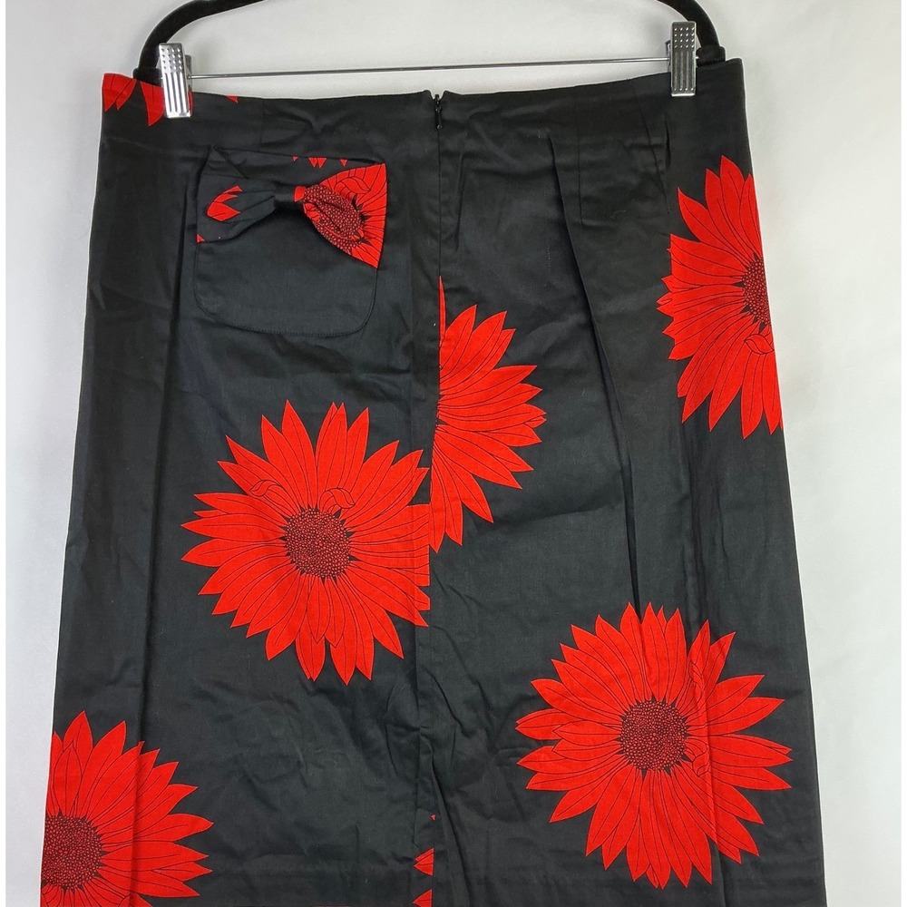 Grace Dane Lewis Workshop Skirt Black Red Sunflower Bow Pocket Knee Length SZ‎ 8
